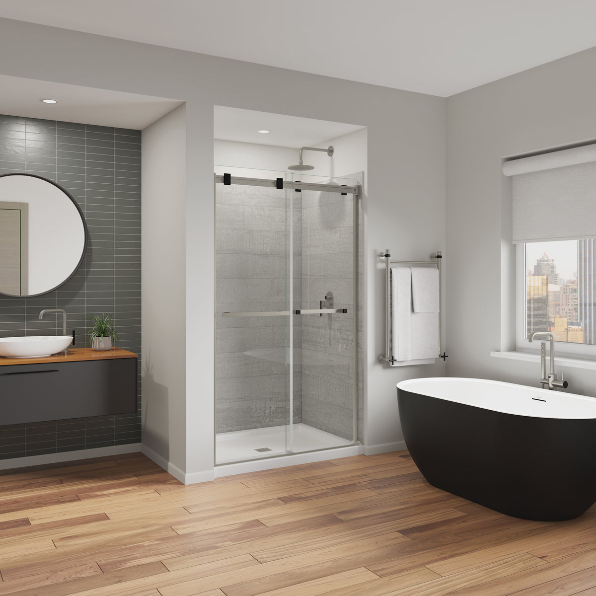 Maax Duel Alto 44-47 X 78 in 8mm Bypass Shower Door for Alcove Installation with GlassShield glass in Brushed Nickel & Matte Black - image 11