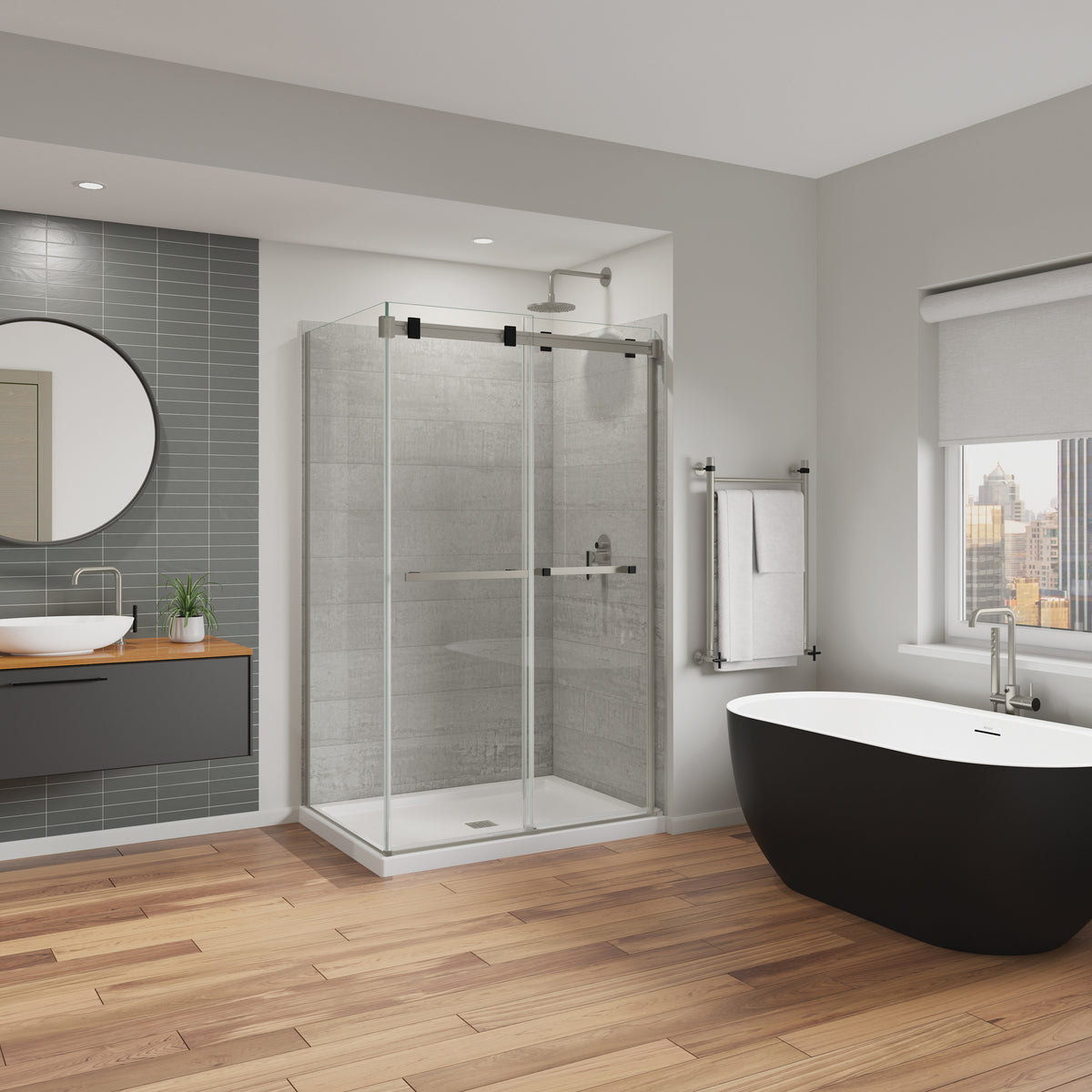 Maax Duel Alto 44-47 X 78 in 8mm Bypass Shower Door for Alcove Installation with GlassShield glass in Brushed Nickel & Matte Black - image 12