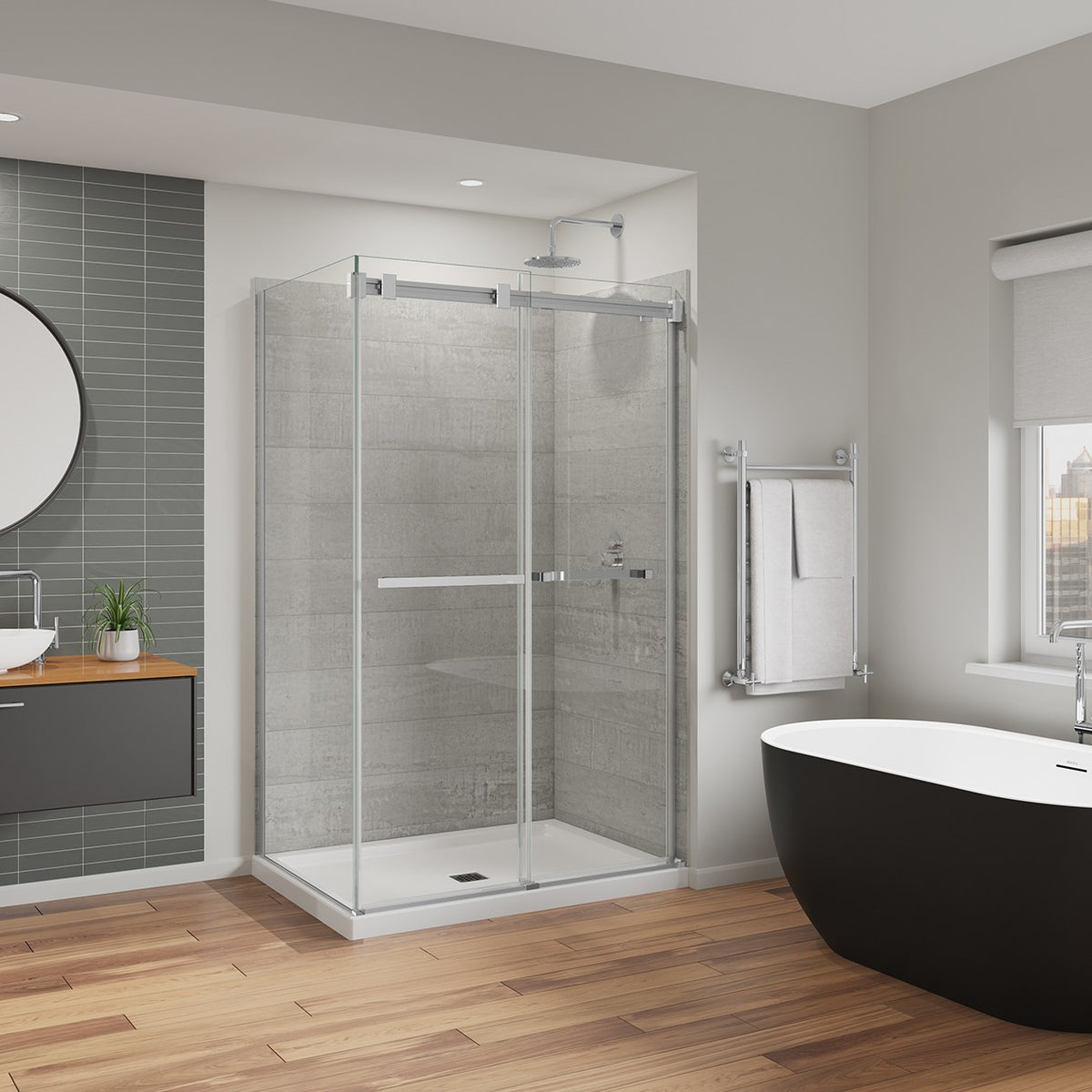 Maax Duel Alto 44-47 X 78 in 8mm Bypass Shower Door for Alcove Installation with GlassShield glass in Brushed Nickel & Matte Black - image 2