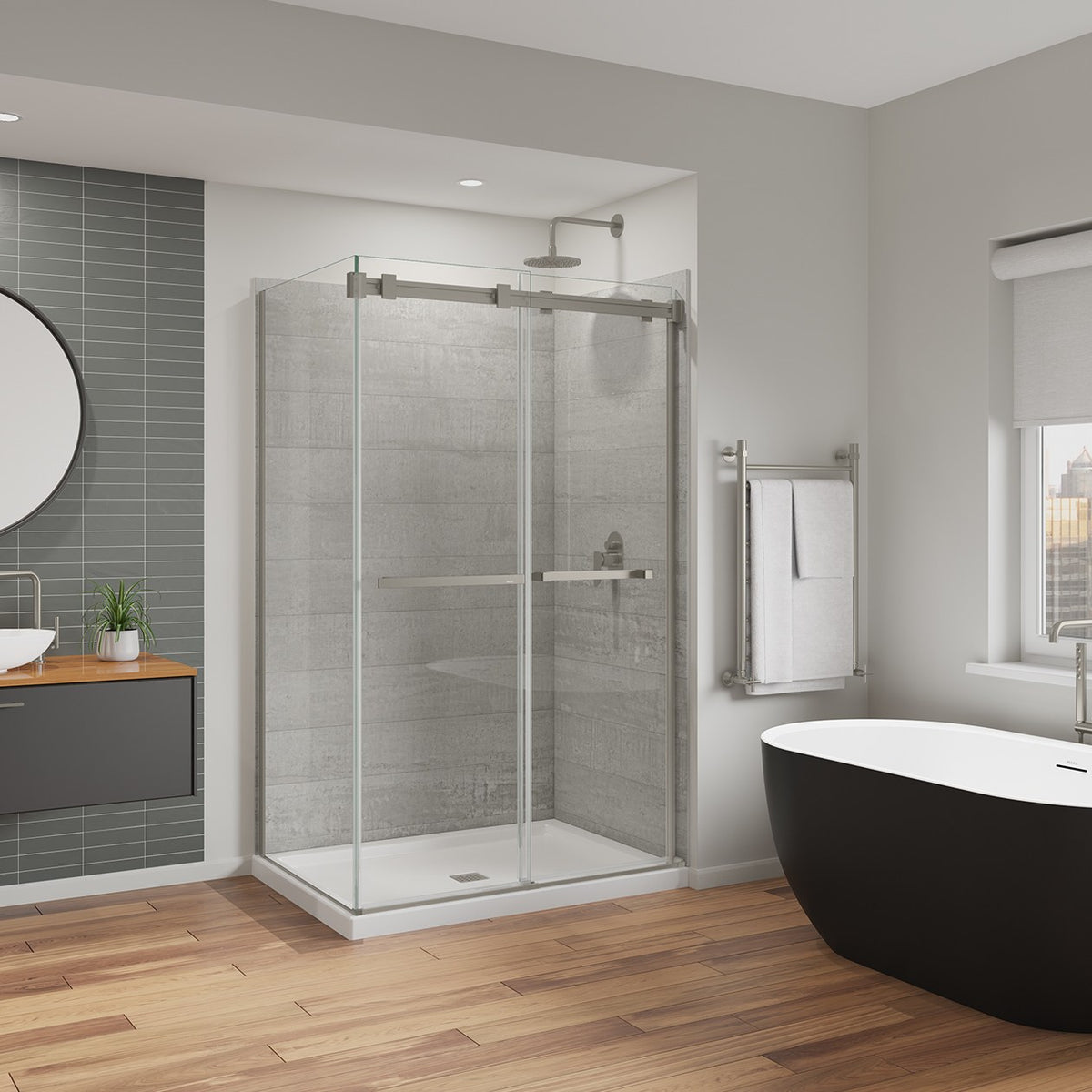 Maax Duel Alto 44-47 X 78 in 8mm Bypass Shower Door for Alcove Installation with GlassShield glass in Brushed Nickel & Matte Black - image 22