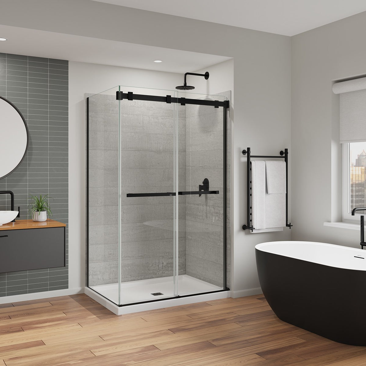 Maax Duel Alto 44-47 X 78 in 8mm Bypass Shower Door for Alcove Installation with GlassShield glass in Brushed Nickel & Matte Black - image 27