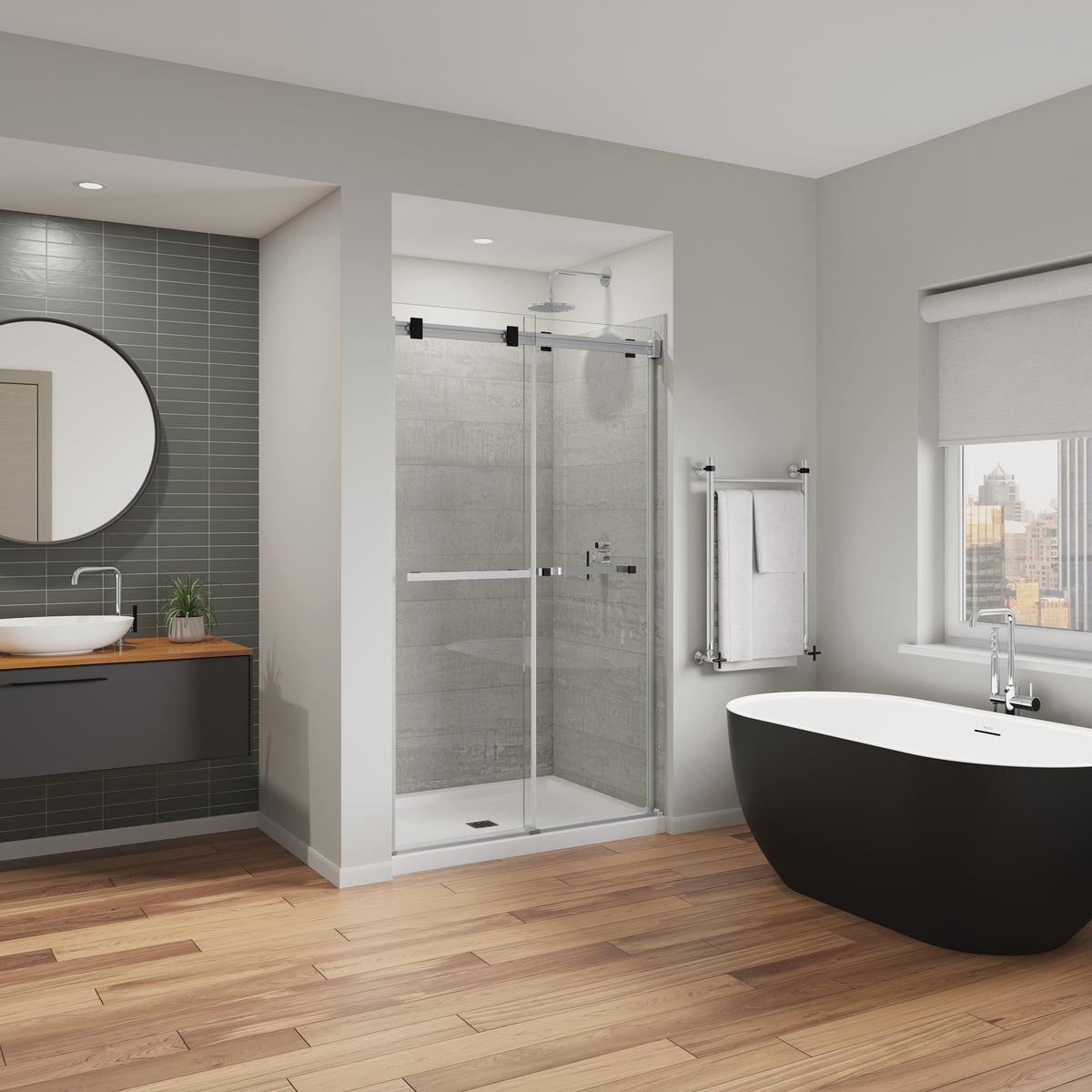 Maax Duel Alto 44-47 X 78 in 8mm Bypass Shower Door for Alcove Installation with GlassShield glass in Brushed Nickel & Matte Black - image 31