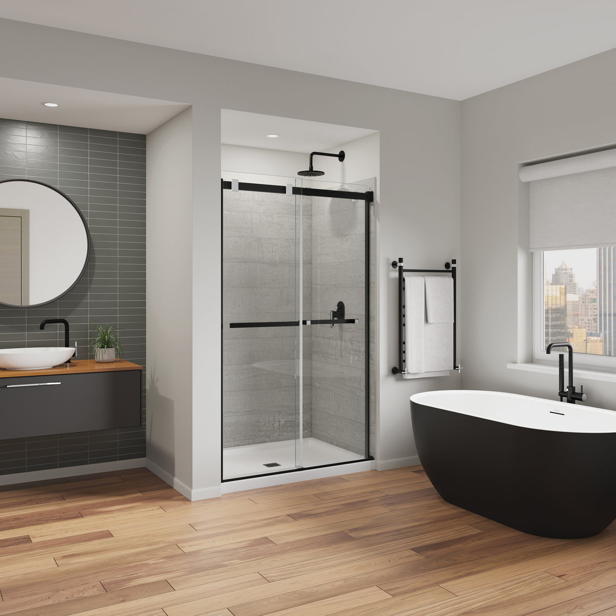 Maax Duel Alto 44-47 X 78 in 8mm Bypass Shower Door for Alcove Installation with GlassShield glass in Brushed Nickel & Matte Black - image 36
