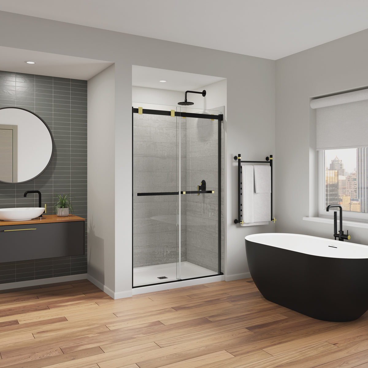 Maax Duel Alto 44-47 X 78 in 8mm Bypass Shower Door for Alcove Installation with GlassShield glass in Brushed Nickel & Matte Black - image 41