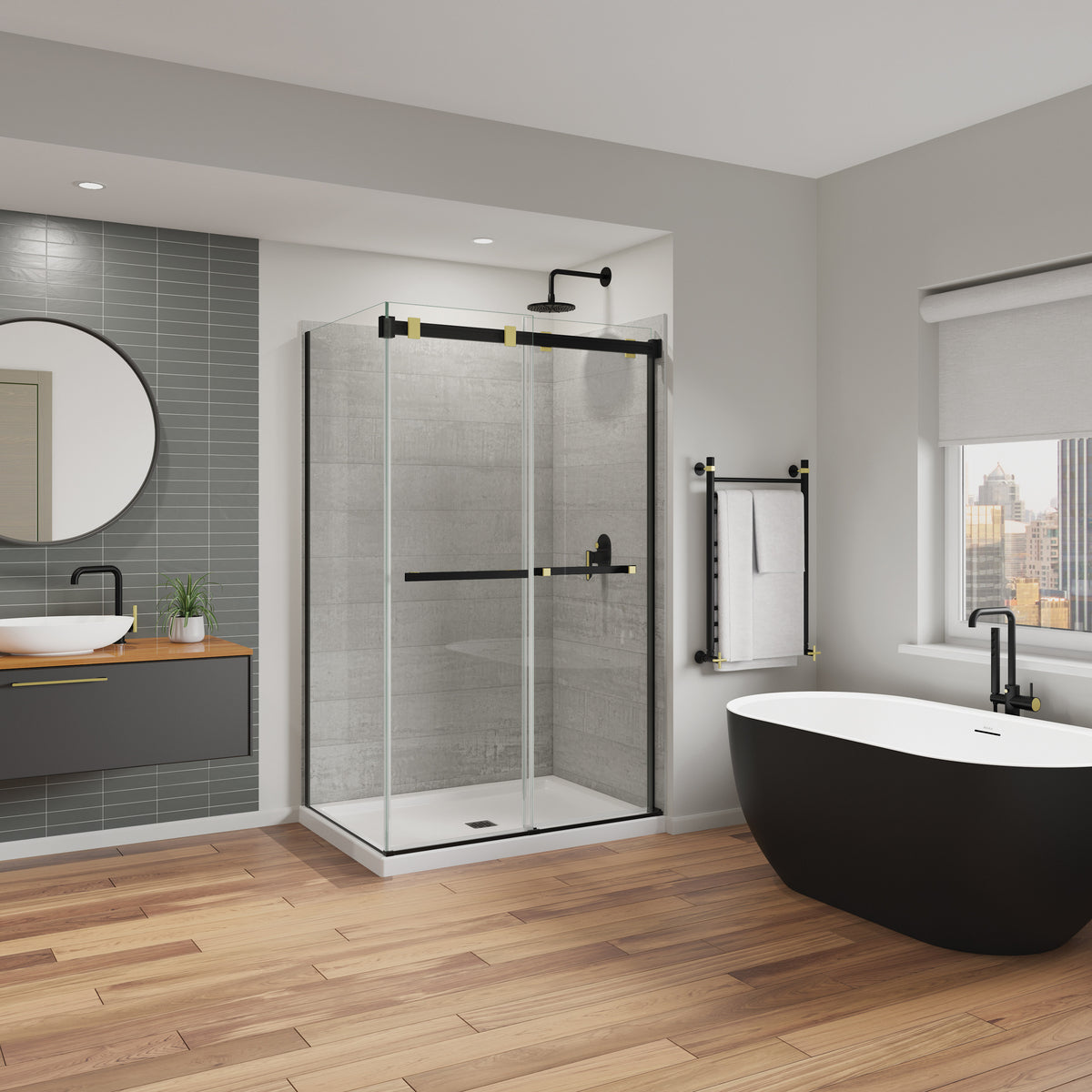 Maax Duel Alto 44-47 X 78 in 8mm Bypass Shower Door for Alcove Installation with GlassShield glass in Brushed Nickel & Matte Black - image 42