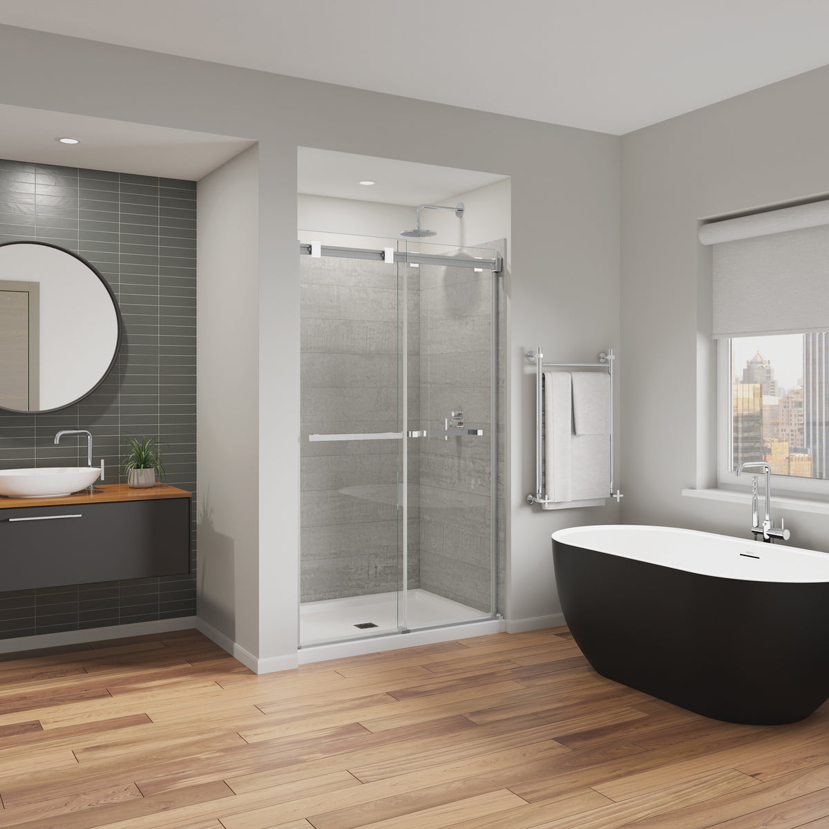 Maax Duel Alto 44-47 X 78 in 8mm Bypass Shower Door for Alcove Installation with GlassShield glass in Brushed Nickel & Matte Black - image 6