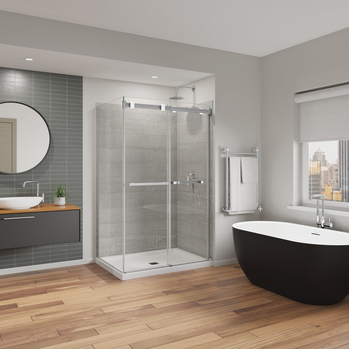 Maax Duel Alto 44-47 X 78 in 8mm Bypass Shower Door for Alcove Installation with GlassShield glass in Brushed Nickel & Matte Black - image 7