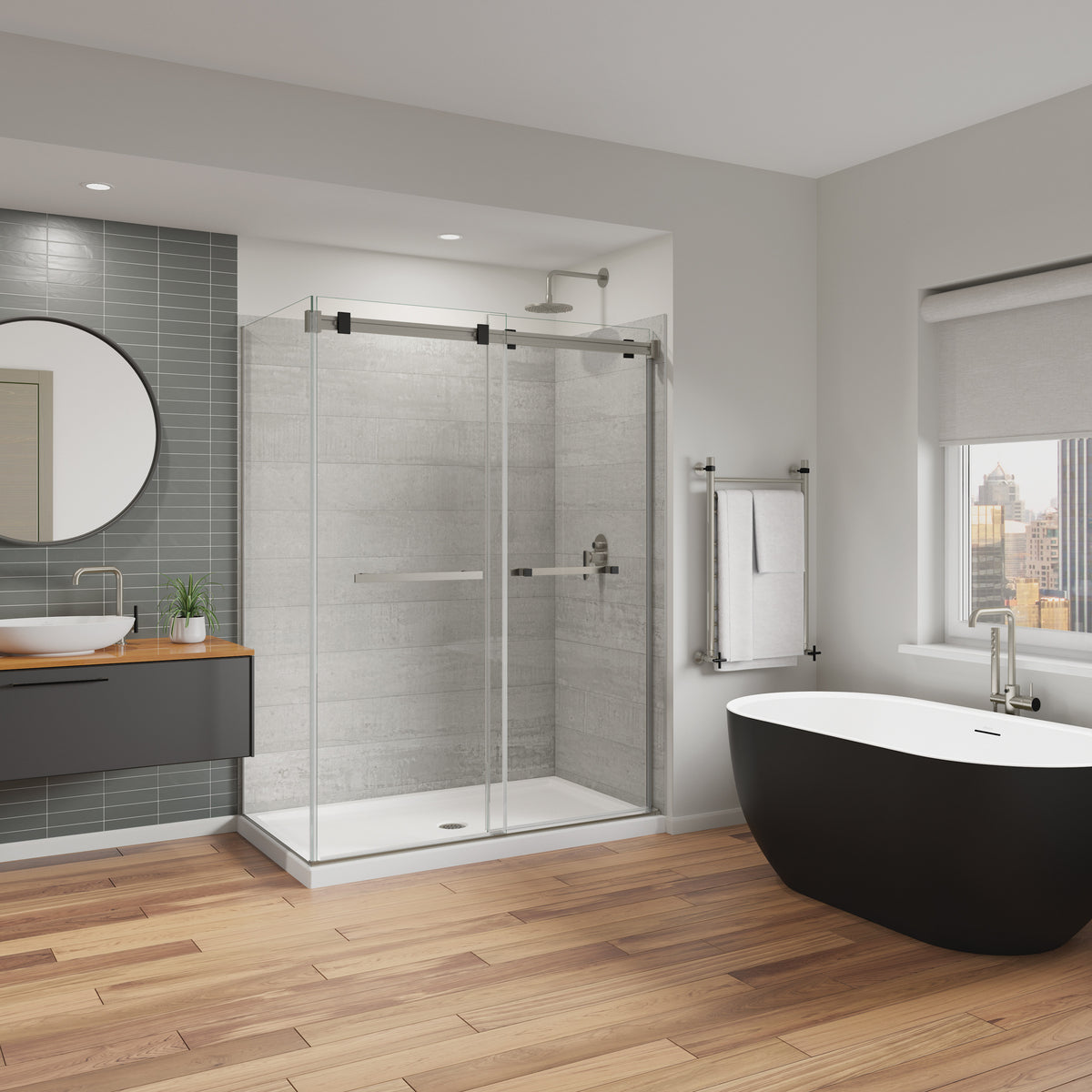 Maax Duel Alto 56-59 X 78 in 8mm Bypass Shower Door for Alcove Installation with GlassShield glass in Chrome & Matte White - image 12