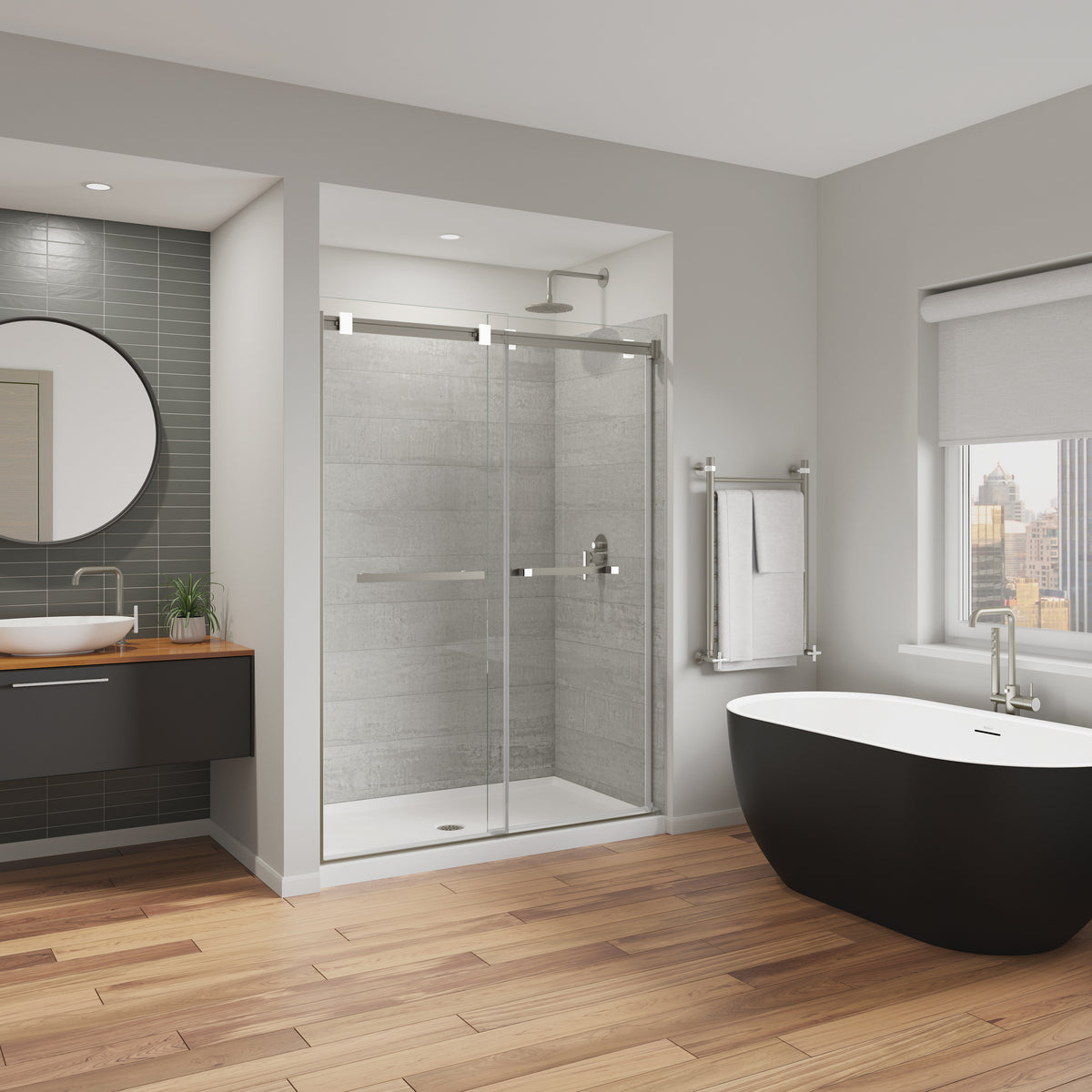 Maax Duel Alto 56-59 X 78 in 8mm Bypass Shower Door for Alcove Installation with GlassShield glass in Chrome & Matte White - image 16