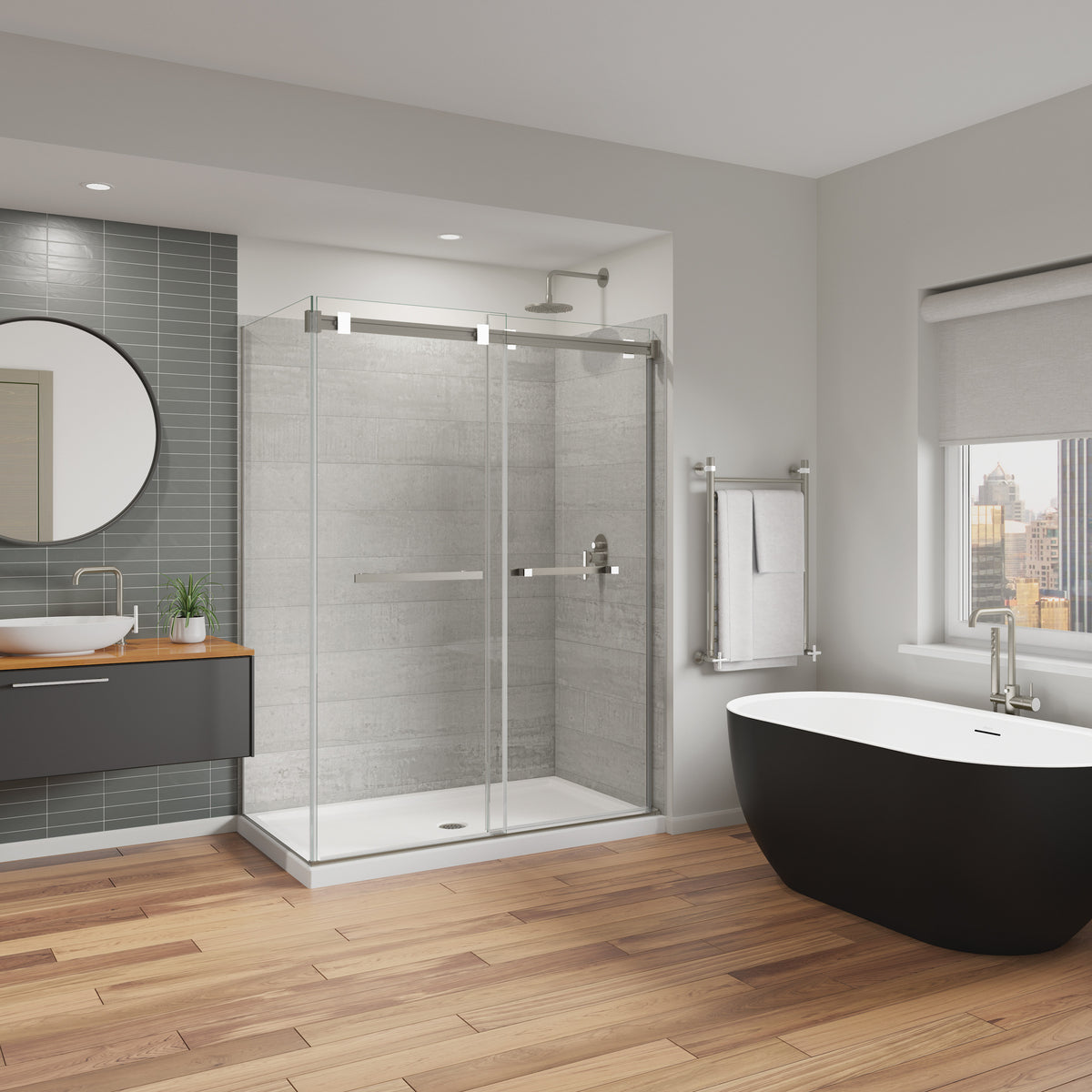 Maax Duel Alto 56-59 X 78 in 8mm Bypass Shower Door for Alcove Installation with GlassShield glass in Chrome & Matte White - image 17