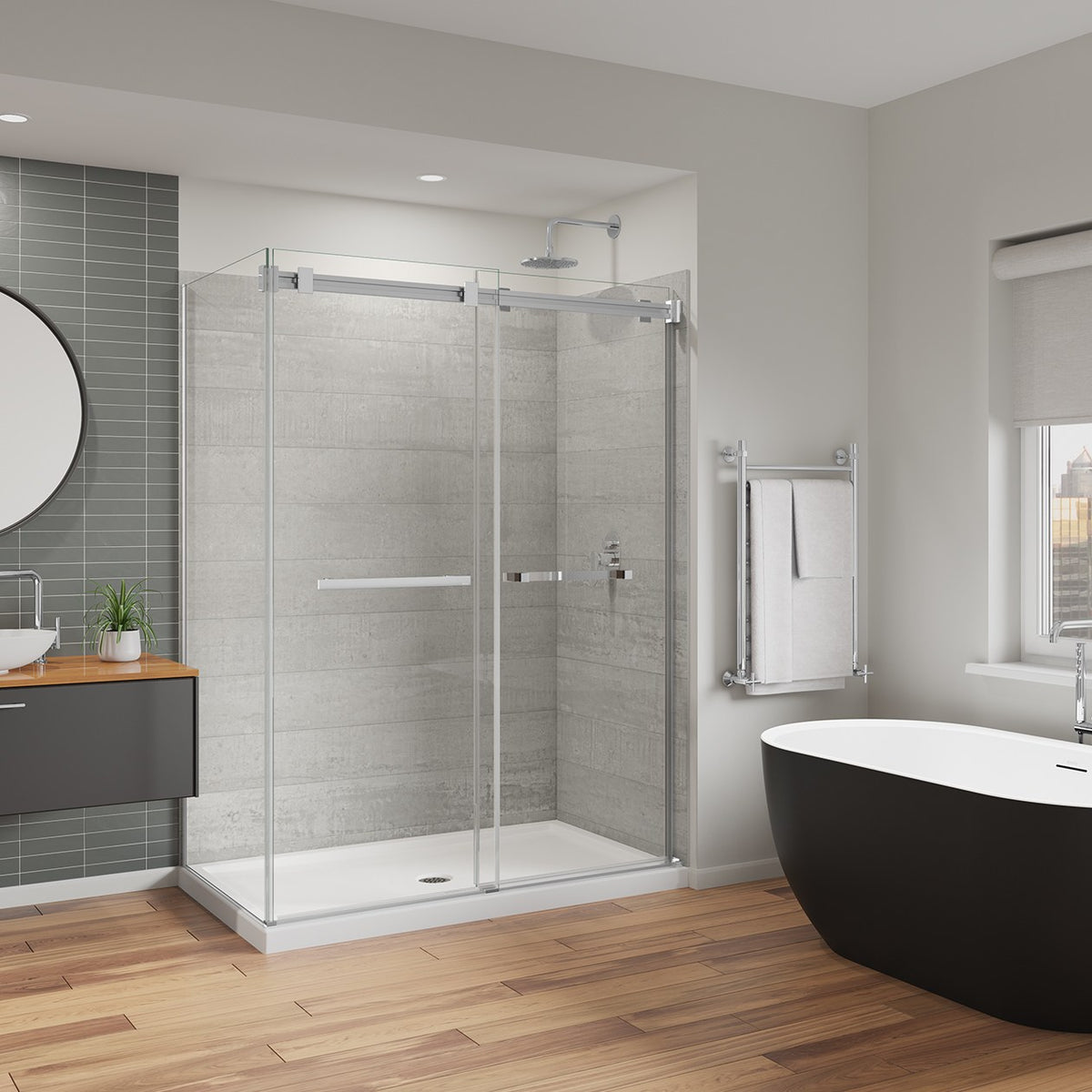 Maax Duel Alto 56-59 X 78 in 8mm Bypass Shower Door for Alcove Installation with GlassShield glass in Chrome & Matte White - image 2