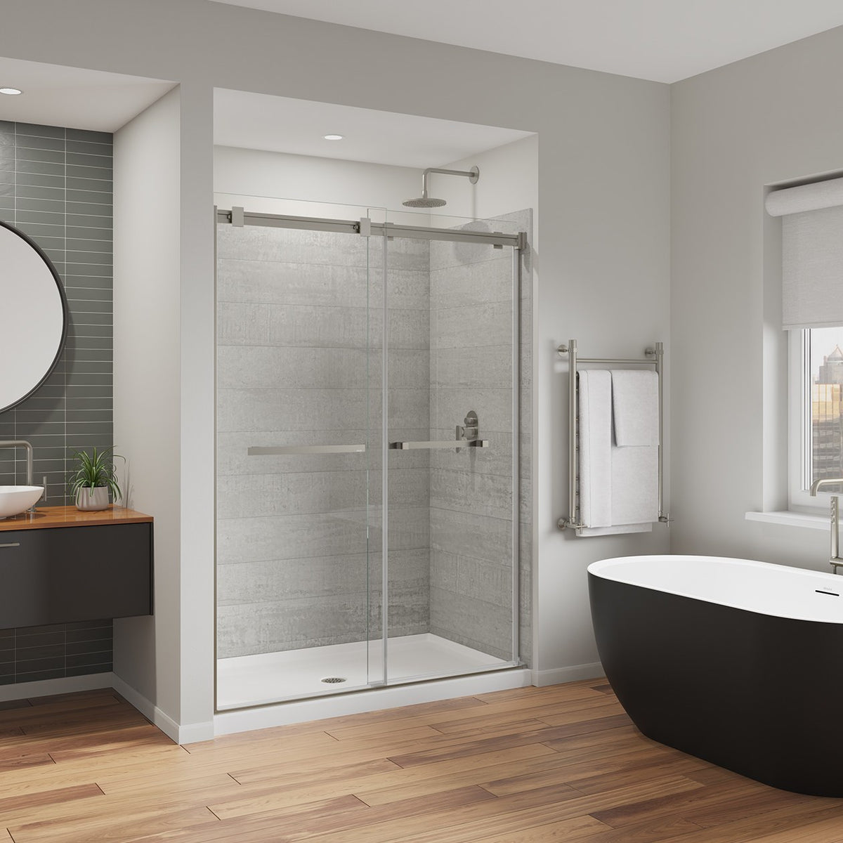 Maax Duel Alto 56-59 X 78 in 8mm Bypass Shower Door for Alcove Installation with GlassShield glass in Chrome & Matte White - image 21
