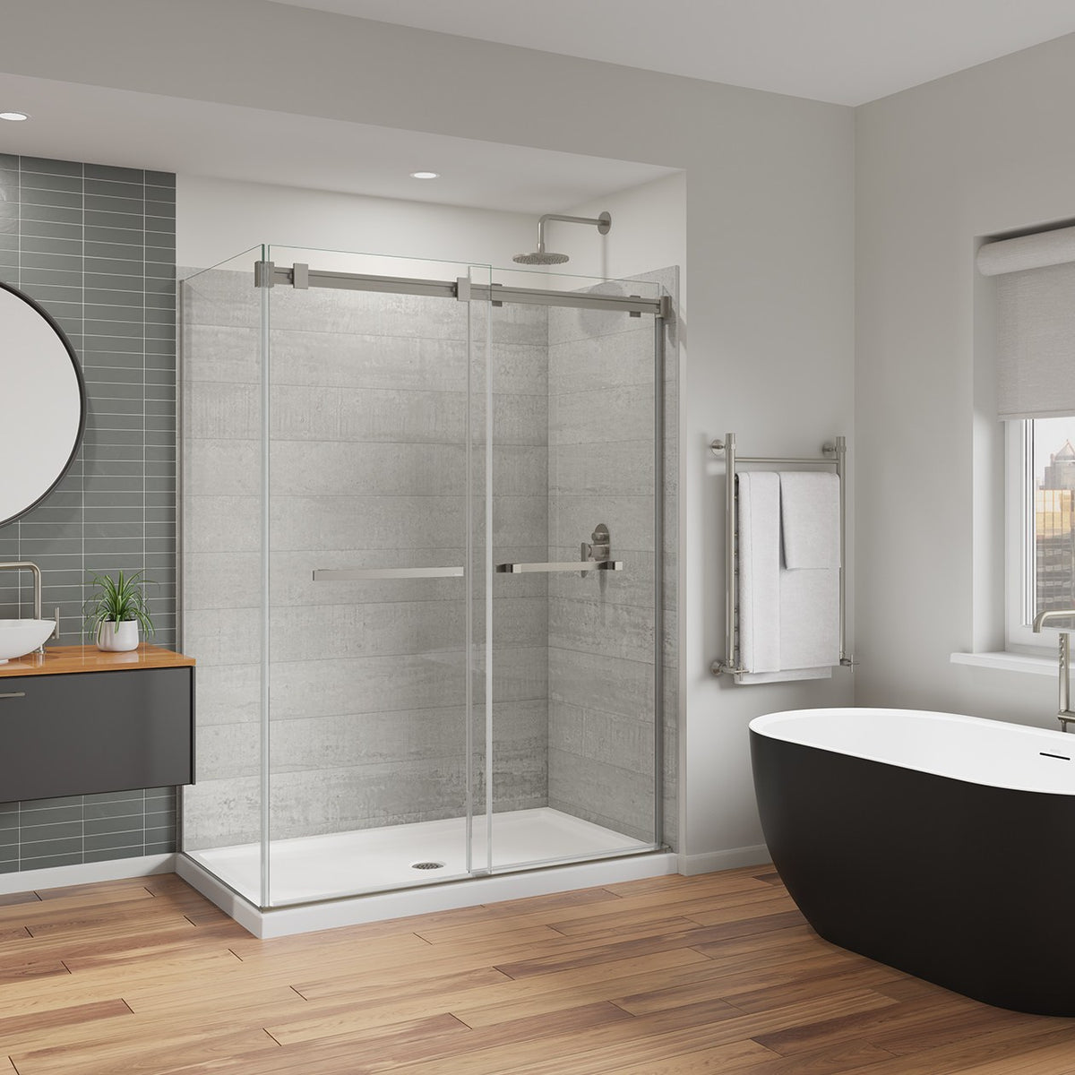 Maax Duel Alto 56-59 X 78 in 8mm Bypass Shower Door for Alcove Installation with GlassShield glass in Chrome & Matte White - image 22