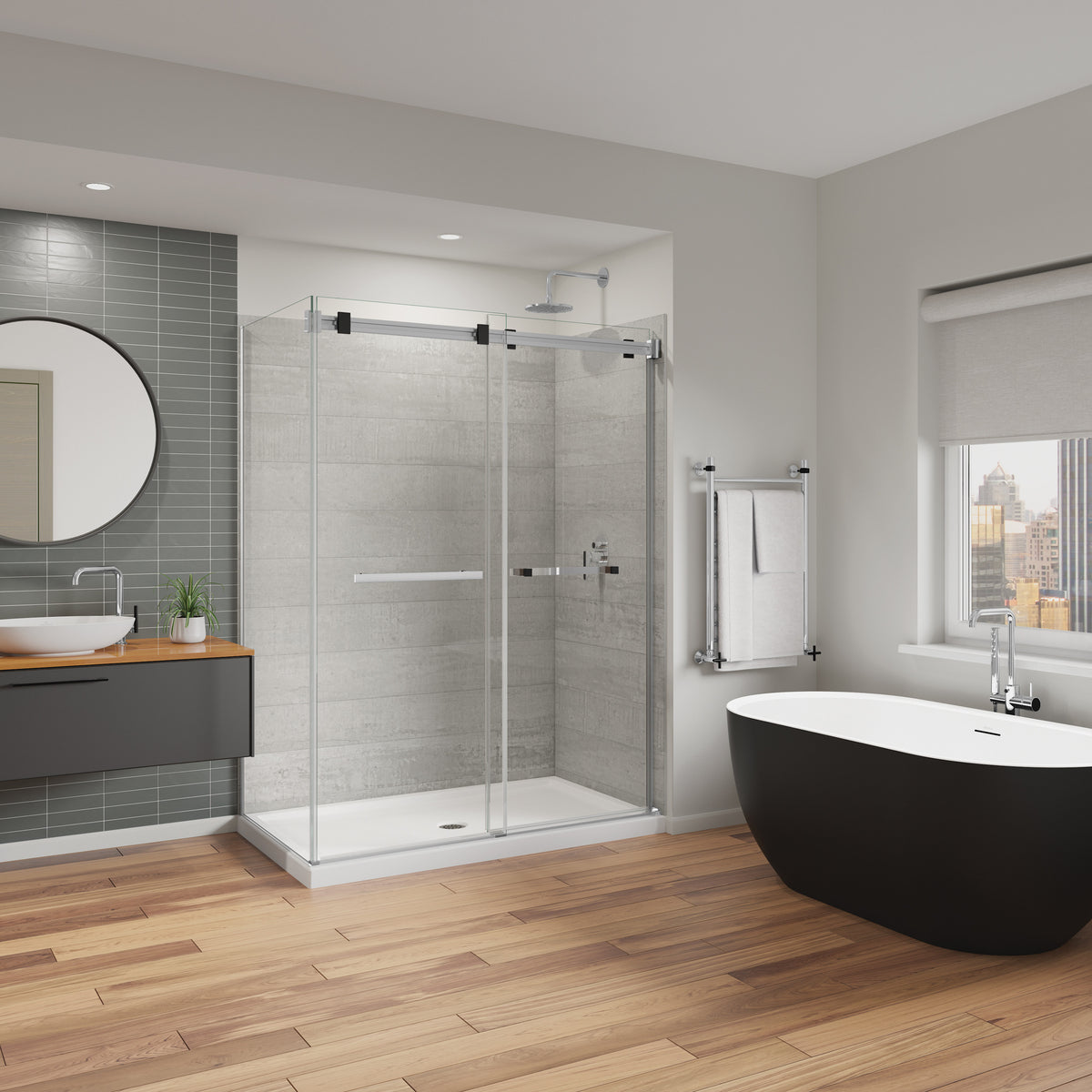 Maax Duel Alto 56-59 X 78 in 8mm Bypass Shower Door for Alcove Installation with GlassShield glass in Chrome & Matte White - image 32