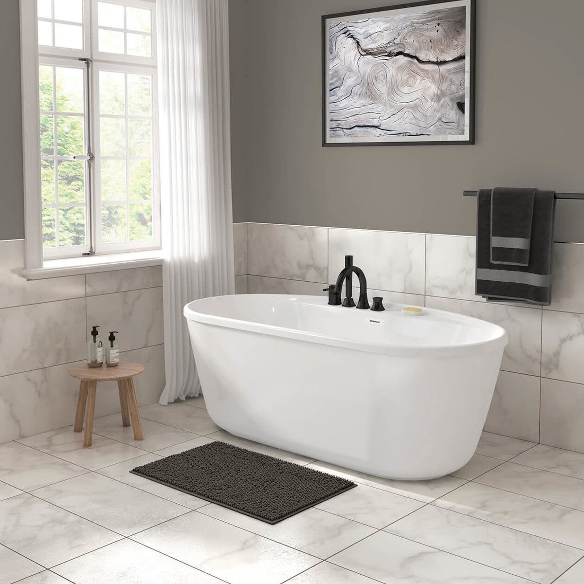 Maax Eldora 5832 AcrylX Freestanding Center Drain Bathtub in White with White Skirt