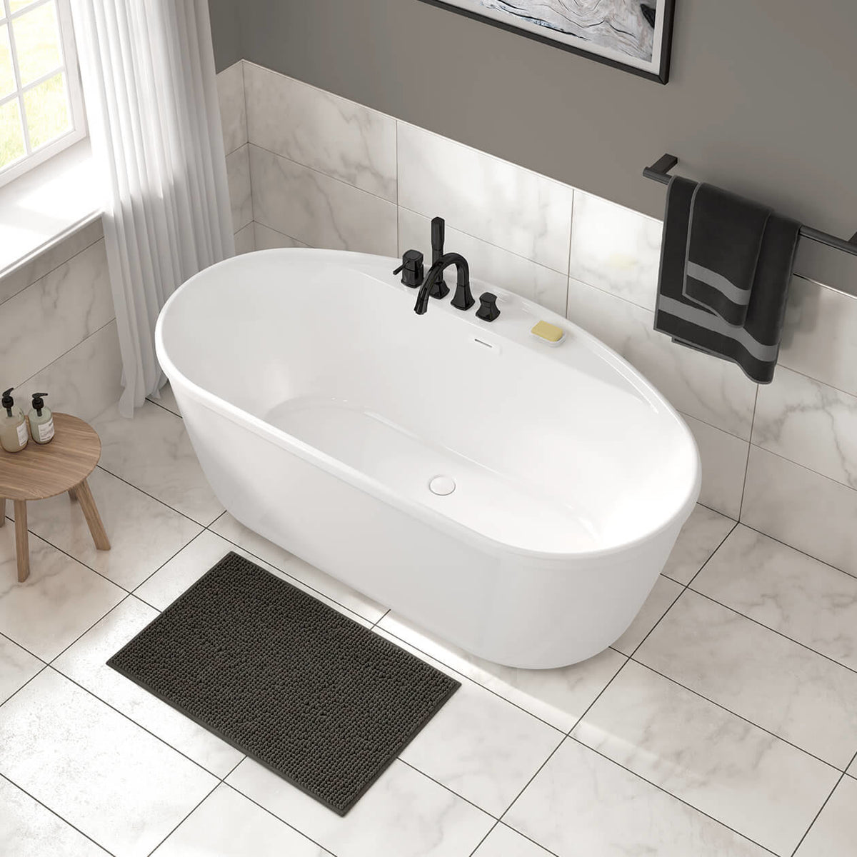 Maax Eldora 5832 AcrylX Freestanding Center Drain Bathtub in White with White Skirt - image 2