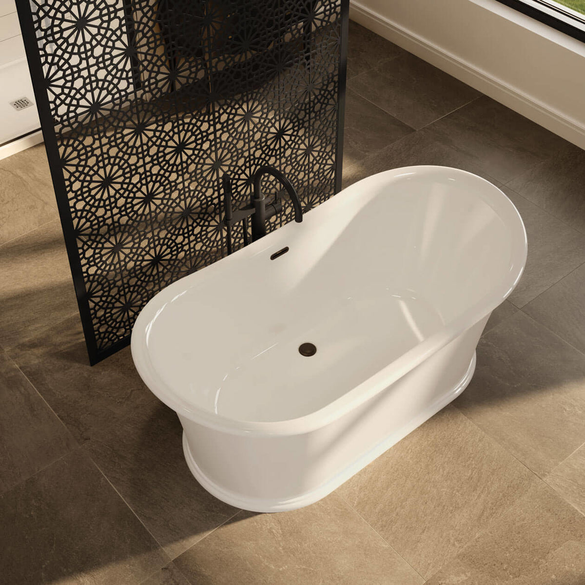 Maax Elina 66 x 34 Acrylic Freestanding Center Drain Bathtub in White with White Skirt - image 2