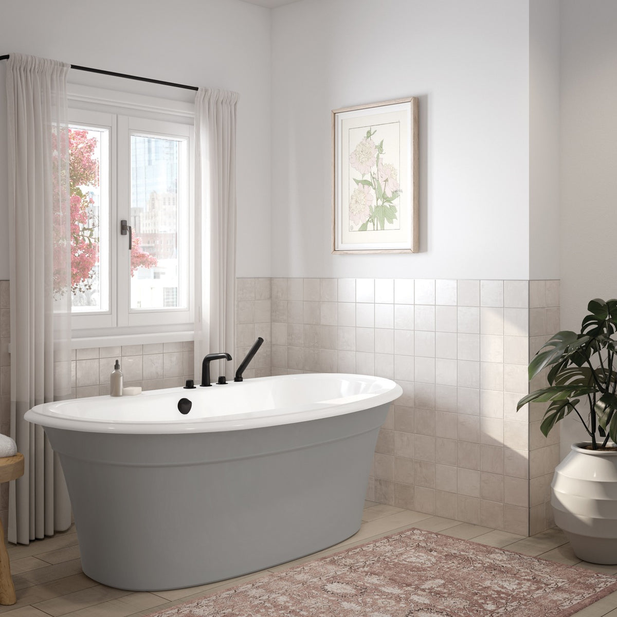 Maax Ella Sleek 66 x 36 Acrylic Freestanding Center Drain Bathtub in White with White Skirt - image 4