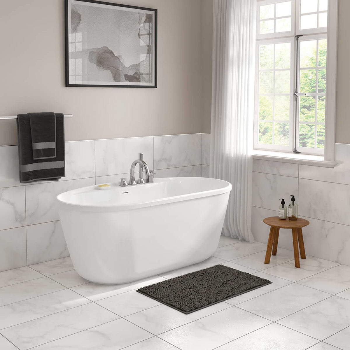 Maax Emica 5832 AcrylX Freestanding Center Drain Bathtub in White with White Skirt