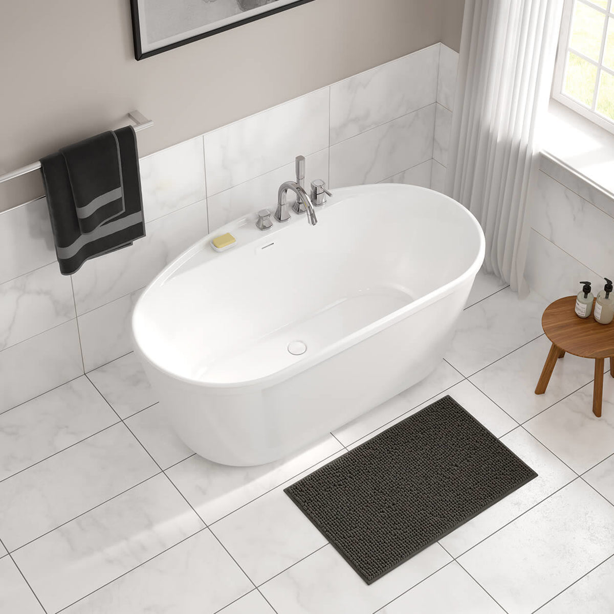 Maax Emica 5832 AcrylX Freestanding Center Drain Bathtub in White with White Skirt - image 2