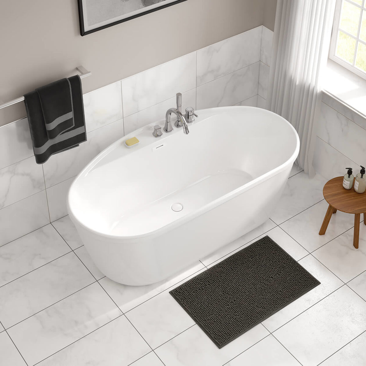 Maax Emica 6434 AcrylX Freestanding Center Drain Bathtub in White with White Skirt - image 2