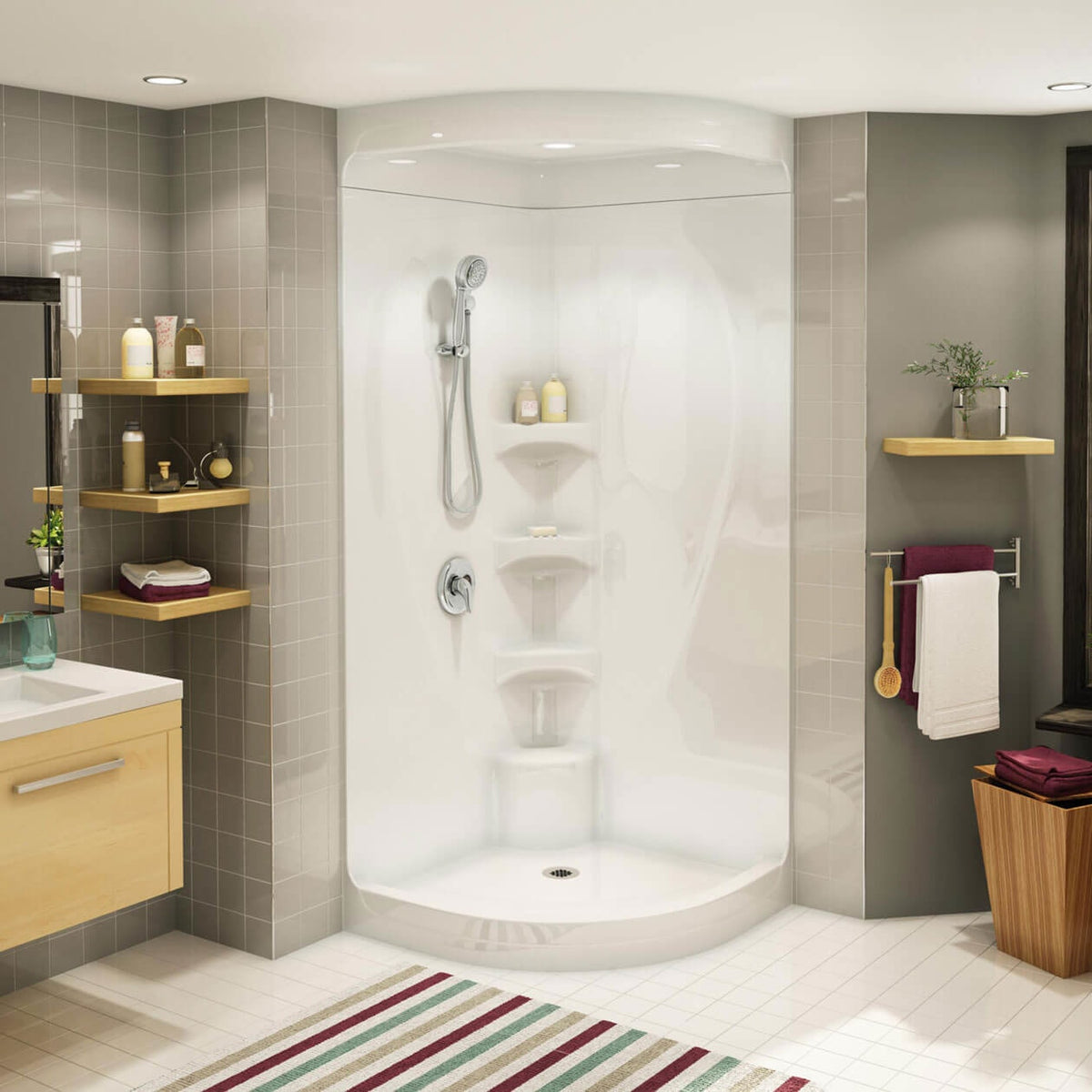 Maax Equinox I 37 x 37 Acrylic Corner Center Drain One-Piece Shower in White - image 2