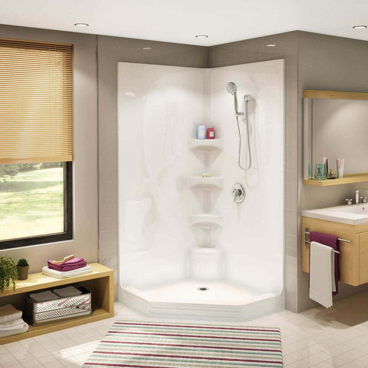 Maax Equinox II 40 x 40 Acrylic Corner Center Drain One-Piece Shower in White