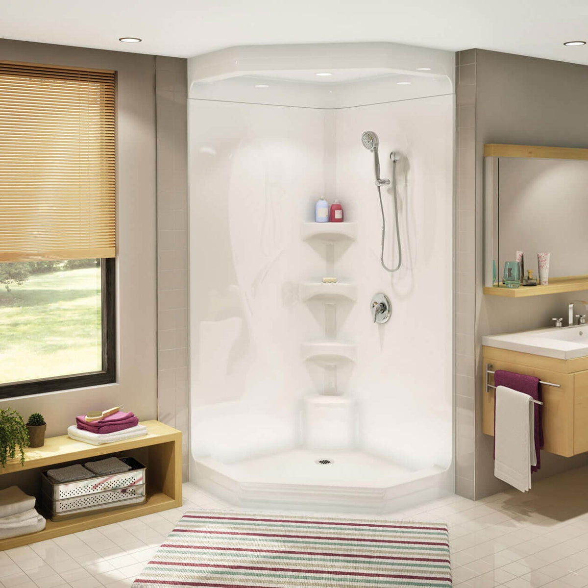 Maax Equinox II 40 x 40 Acrylic Corner Center Drain One-Piece Shower in White - image 2