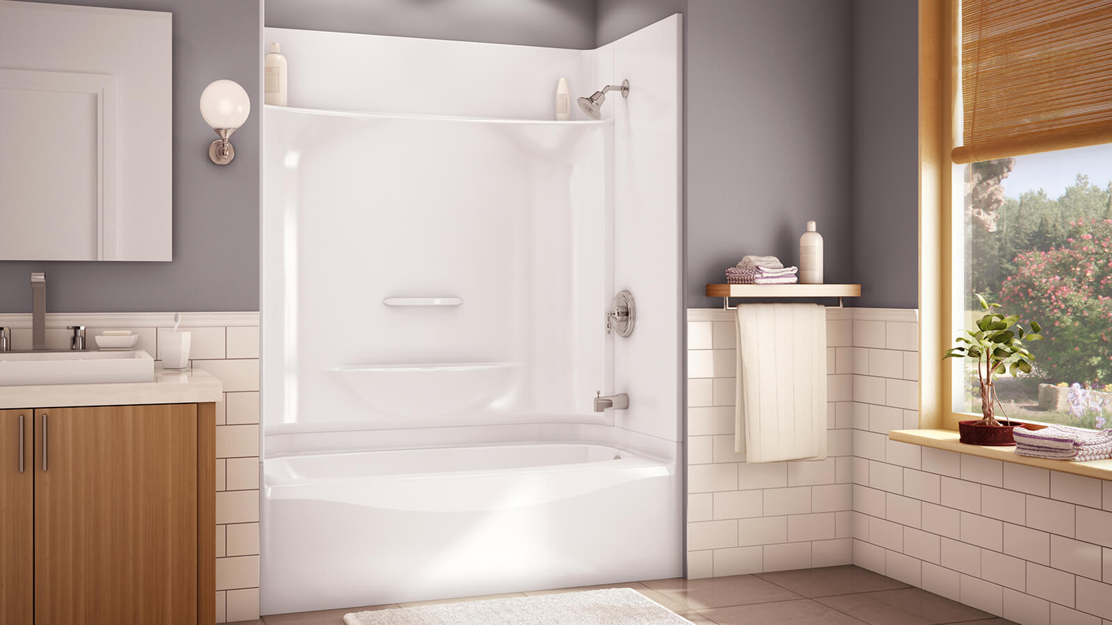 Essence SH-3232 AcrylX Alcove Center Drain Four-Piece Shower in White - Plumbing Market