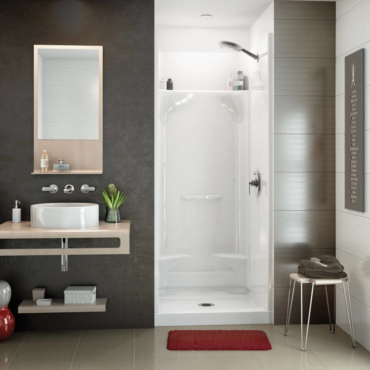 Maax Essence SH-3232 AcrylX Alcove Center Drain Four-Piece Shower in White