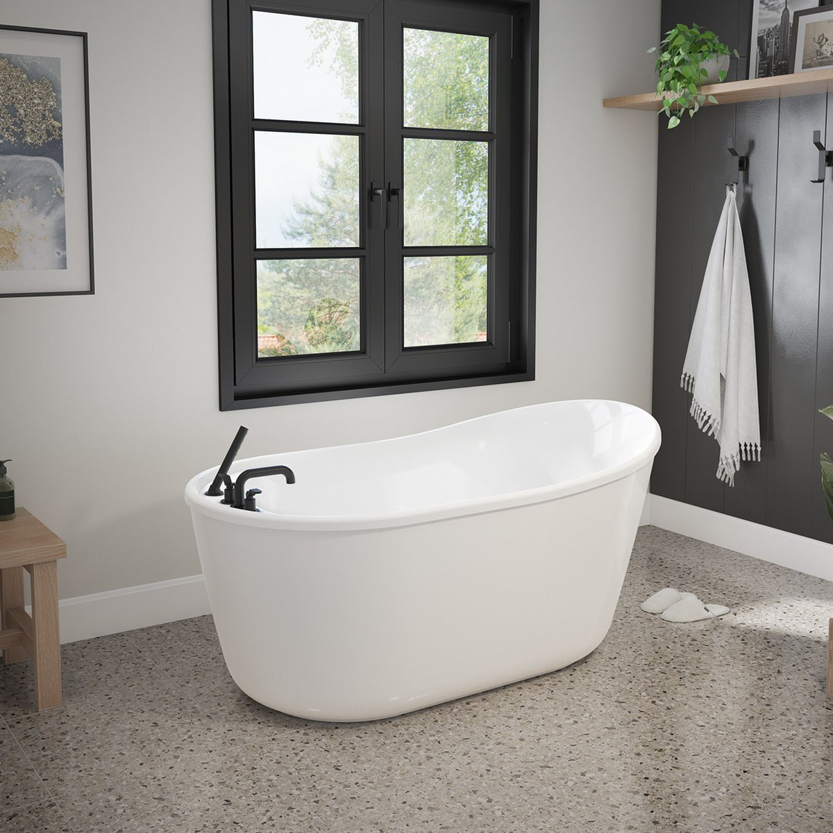 Maax Finlay 58 x 32 AcrylX Freestanding End Drain Bathtub in White with White Skirt