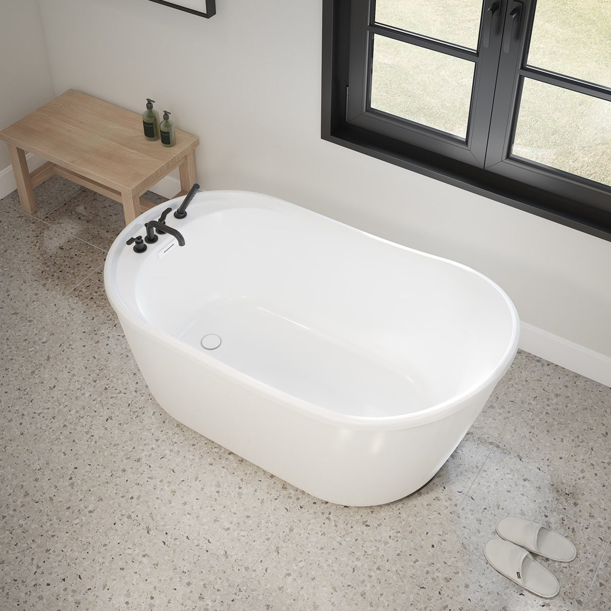 Maax Finlay 58 x 32 AcrylX Freestanding End Drain Bathtub in White with White Skirt - image 2