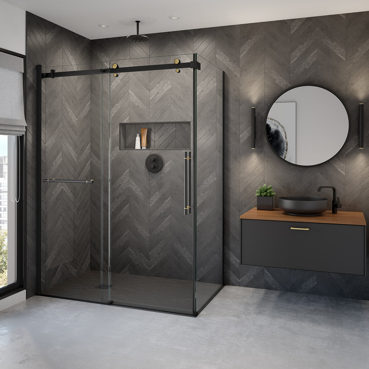 Maax Fossil Base 6036 Natural Stone Alcove or Corner Shower Base with End Drain in Graphite