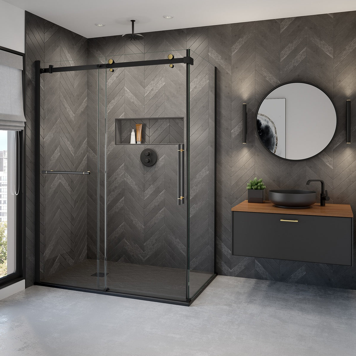 Maax Fossil Base 6036 Natural Stone Alcove or Corner Shower Base with End Drain in Graphite - image 2