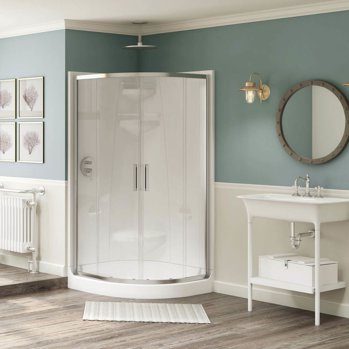 Maax Freestyle 40 Neo-Round 40 x 40 Acrylic Corner Center Drain Two-Piece Shower with Corner Seat in White - image 2