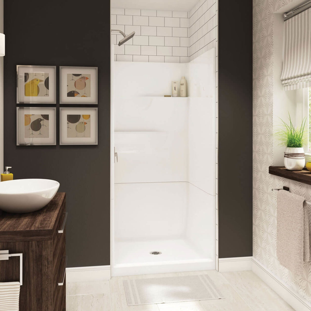 Maax Gallery SH-3636 AcrylX Alcove Center Drain Two-Piece Shower in White