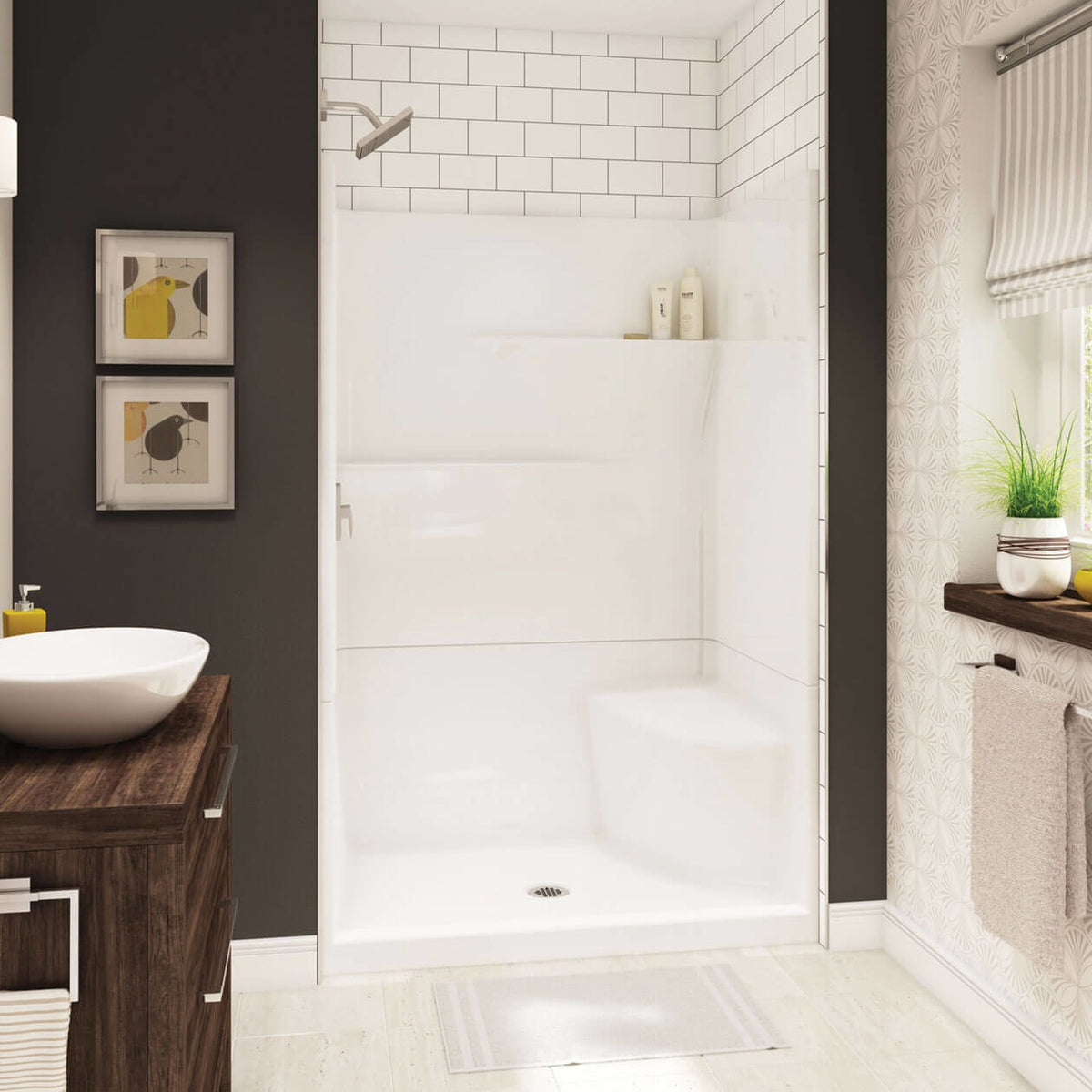 Maax Gallery SH-4834 AcrylX Alcove Center Drain Two-Piece Shower in White