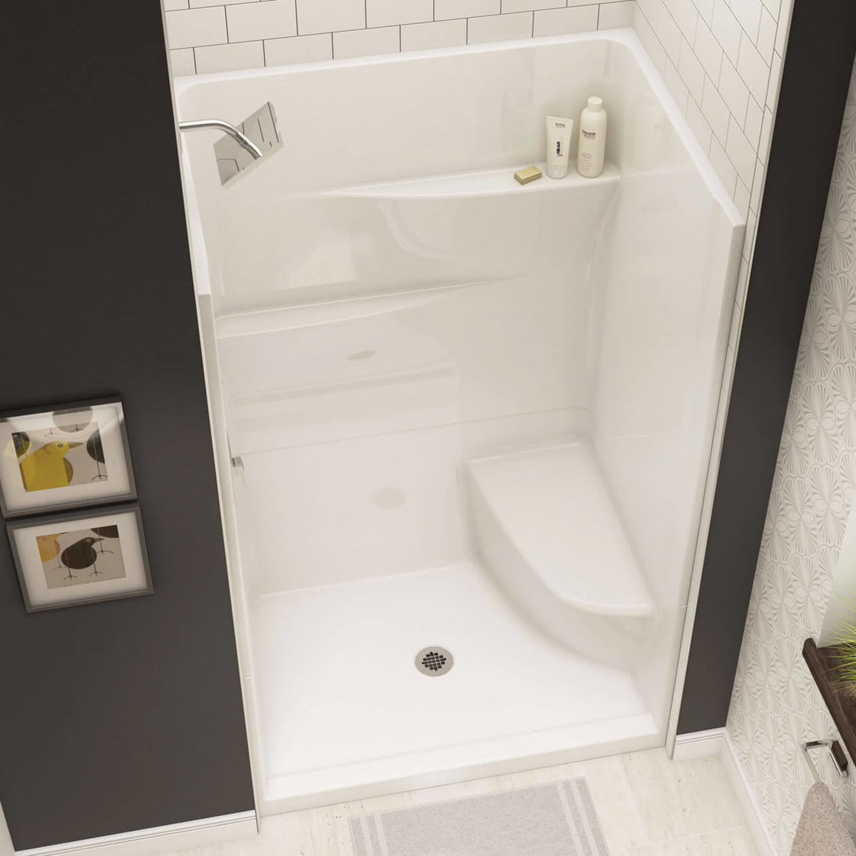 Maax Gallery SH-4834 AcrylX Alcove Center Drain Two-Piece Shower in White - image 2