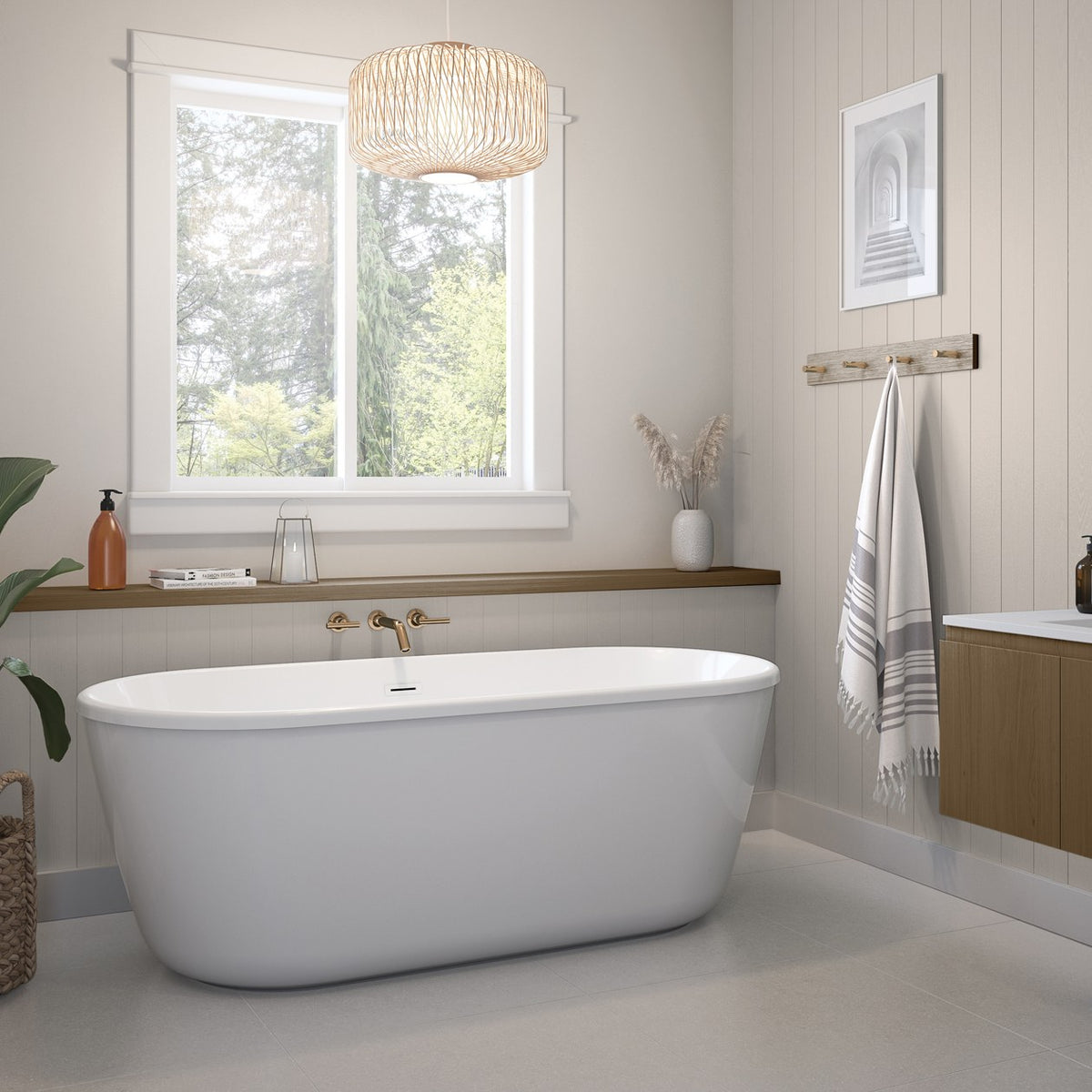 Maax Golan 6429 AcrylX Freestanding Center Drain Bathtub in White with White Skirt