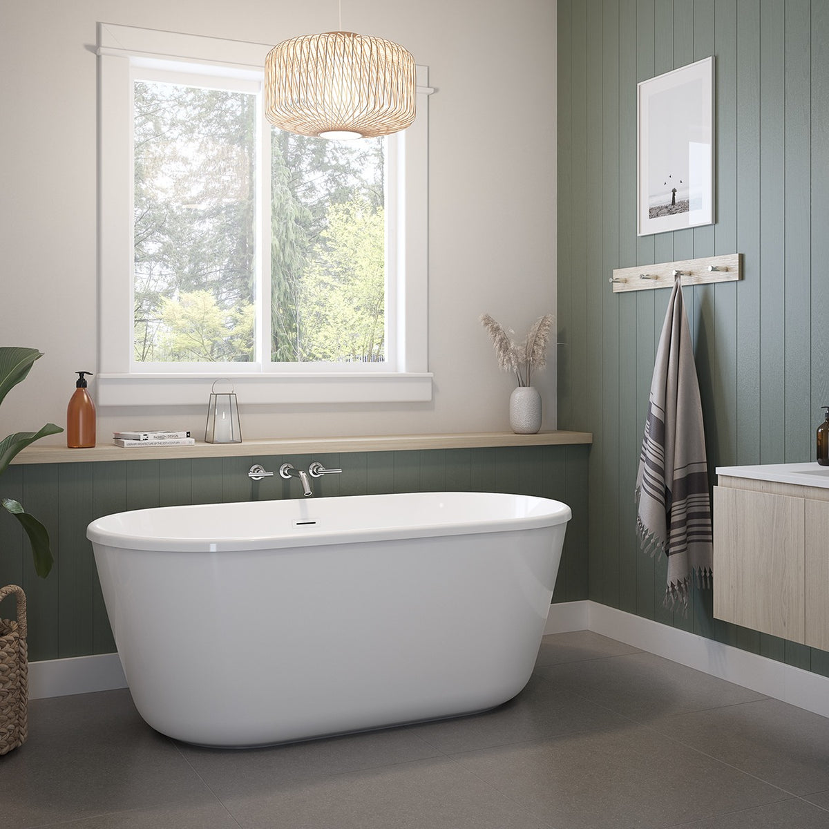Maax Griffin 5829 AcrylX Freestanding Center Drain Bathtub in White with White Skirt
