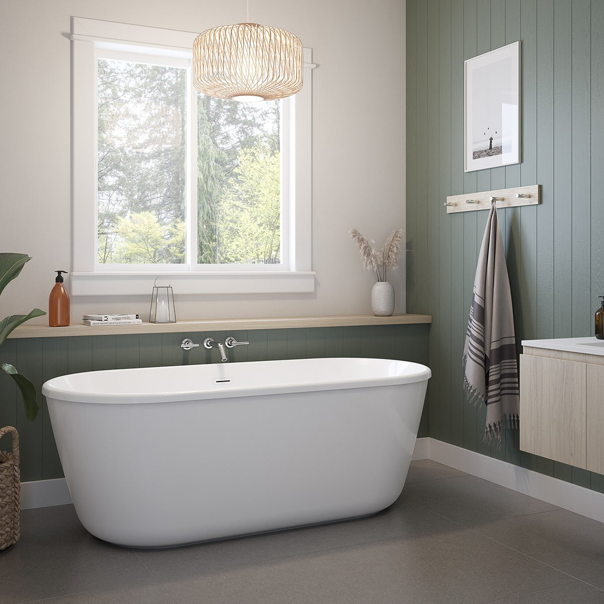 Maax Griffin 6429 AcrylX Freestanding Center Drain Bathtub in White with White Skirt