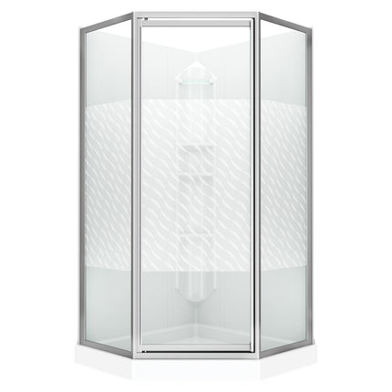 Maax 38 Himalaya 38 x 38 Polystyrene Center Drain Shower Kit in White with Design 47 glass  in Chrome 101694-000-129-107 - Plumbing Market