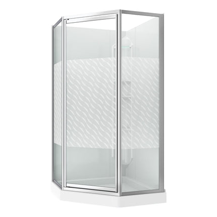 Maax 38 Himalaya 38 x 38 Polystyrene Center Drain Shower Kit in White with Design 47 glass  in Chrome 101694-000-129-107 - Plumbing Market