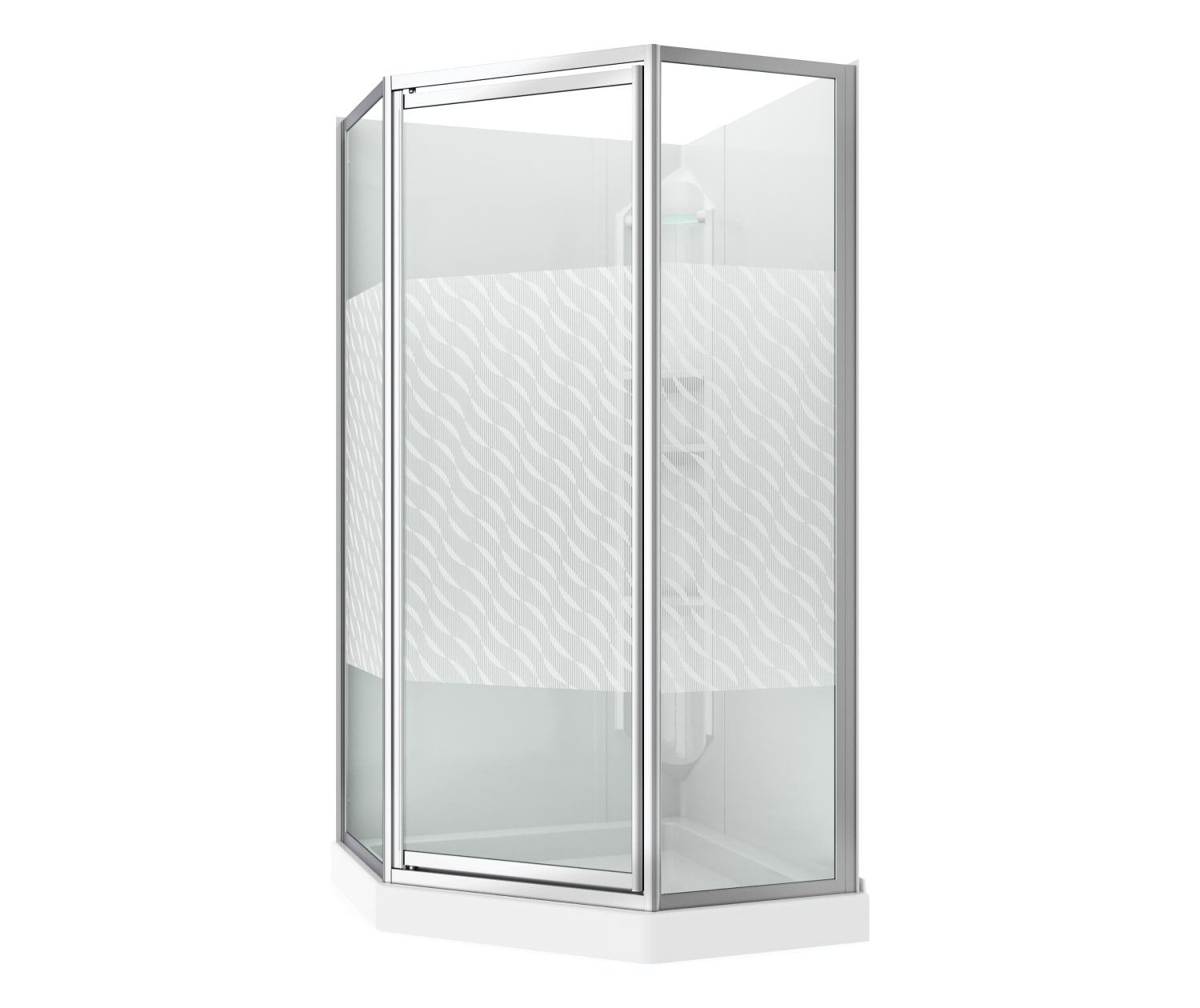 Maax 38 Himalaya 38 x 38 Polystyrene Center Drain Shower Kit in White with Design 47 glass  in Chrome 101694-000-129-107 - Plumbing Market