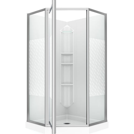 Maax 38 Himalaya 38 x 38 Polystyrene Center Drain Shower Kit in White with Design 47 glass  in Chrome 101694-000-129-107 - Plumbing Market