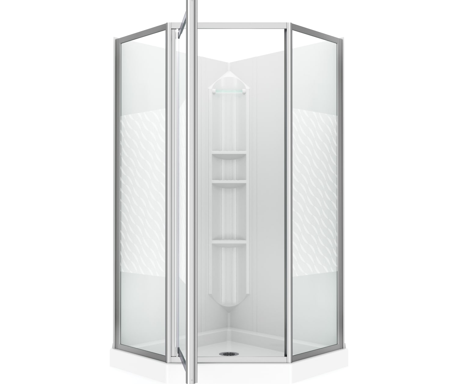 Maax 38 Himalaya 38 x 38 Polystyrene Center Drain Shower Kit in White with Design 47 glass  in Chrome 101694-000-129-107 - Plumbing Market
