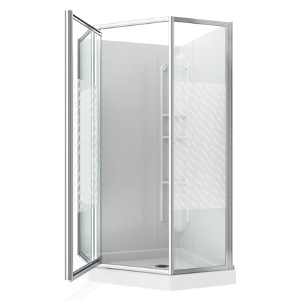 Maax 38 Himalaya 38 x 38 Polystyrene Center Drain Shower Kit in White with Design 47 glass  in Chrome 101694-000-129-107 - Plumbing Market