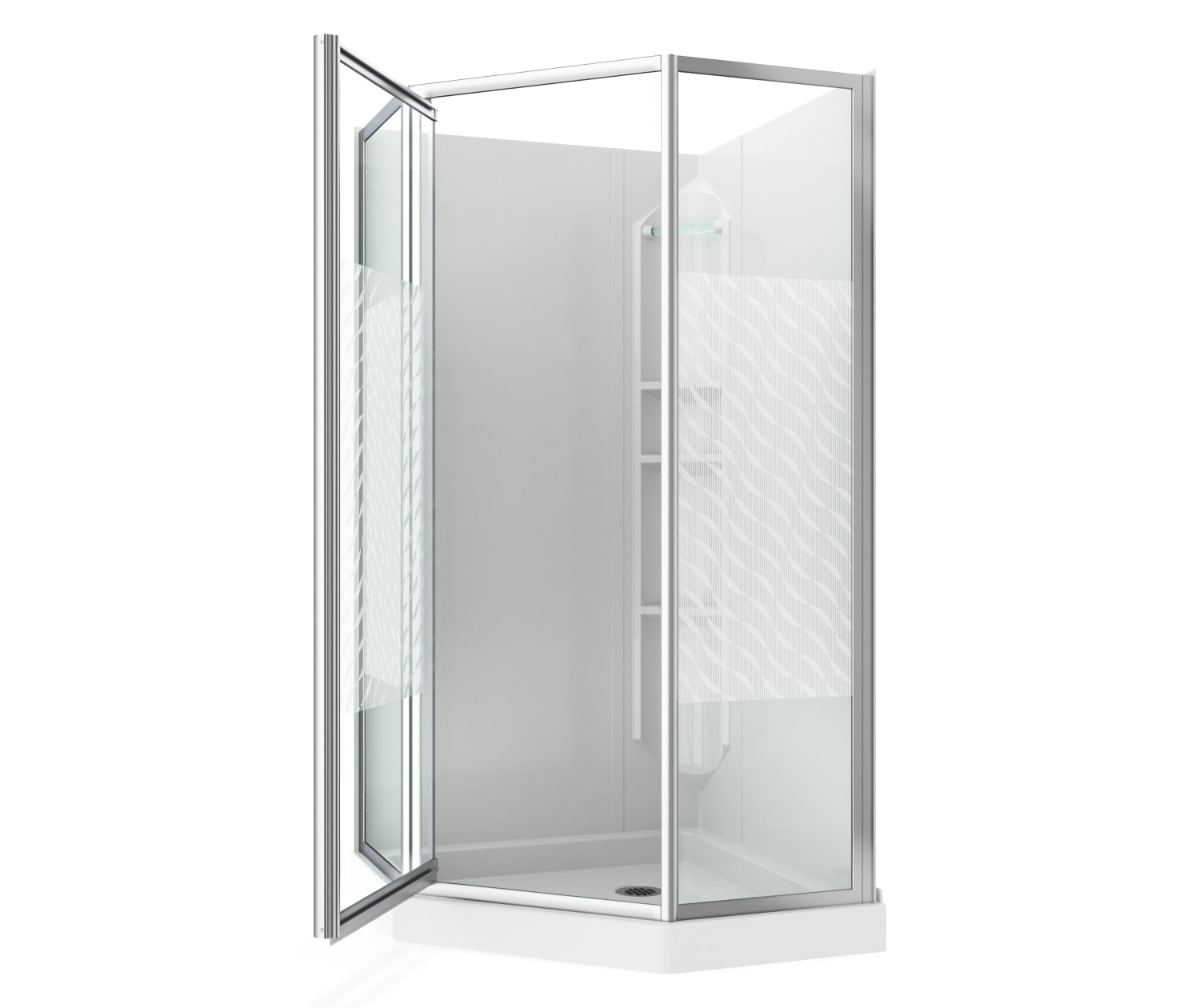Maax 38 Himalaya 38 x 38 Polystyrene Center Drain Shower Kit in White with Design 47 glass  in Chrome 101694-000-129-107 - Plumbing Market