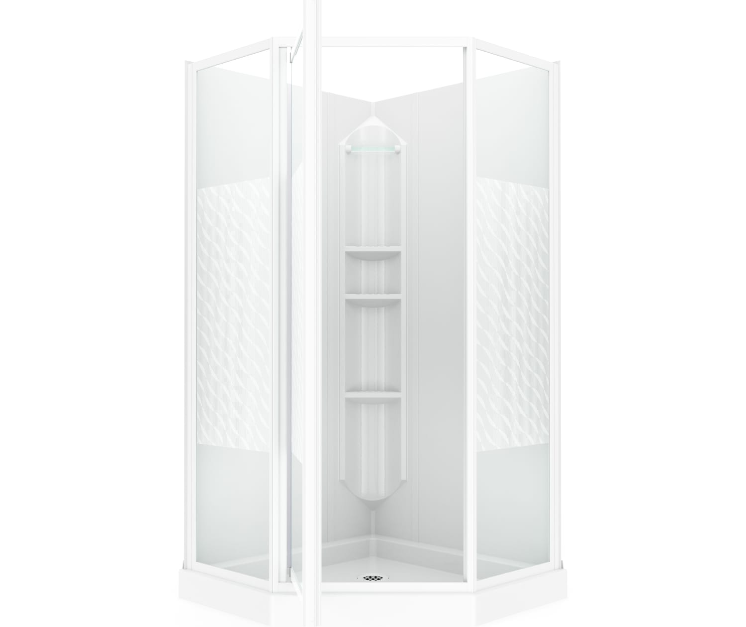 Maax 38 Himalaya 38 x 38 Polystyrene Center Drain Shower Kit in White with Design 47 glass  in White 101694-000-129-106 - Plumbing Market