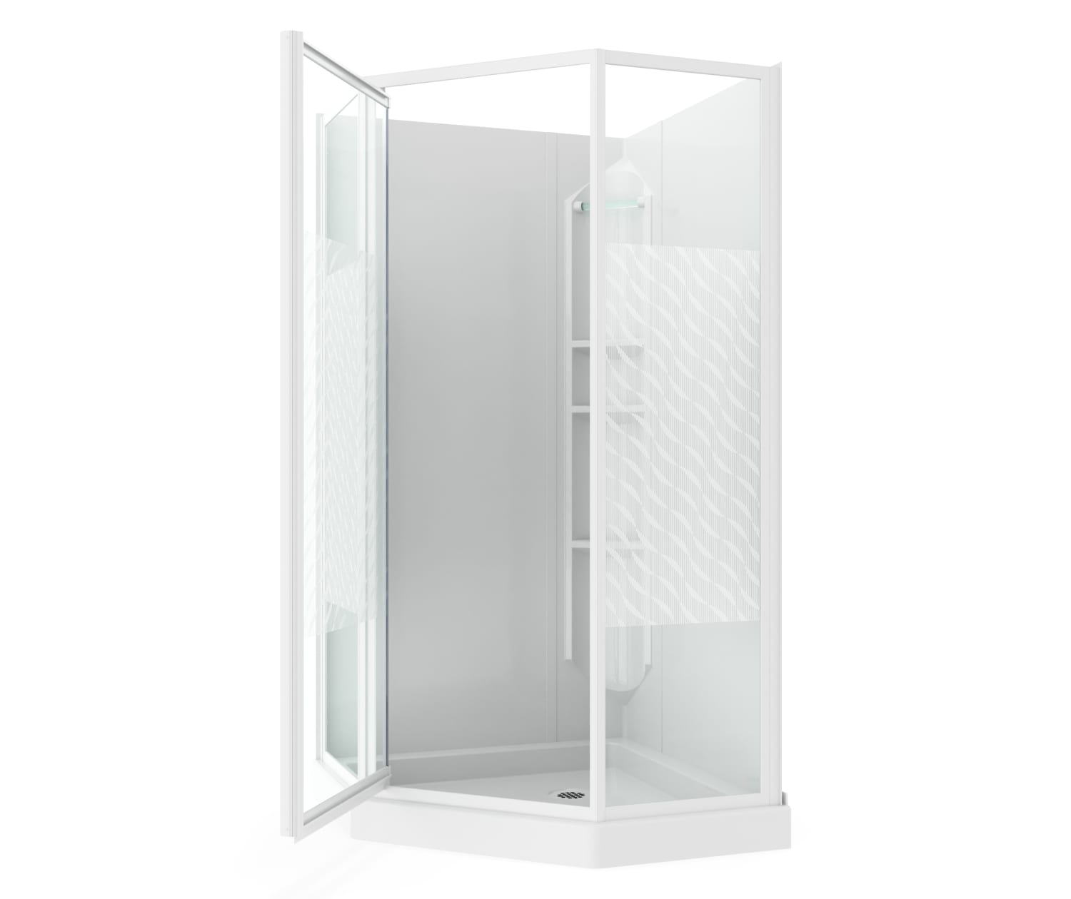 Maax 38 Himalaya 38 x 38 Polystyrene Center Drain Shower Kit in White with Design 47 glass  in White 101694-000-129-106 - Plumbing Market